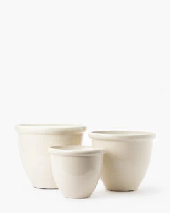 Glossy Cream Garden Pots (Set Of 3)