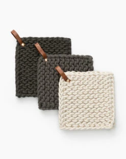 Leather Handled Crochet Pot Holder (Set Of 3)