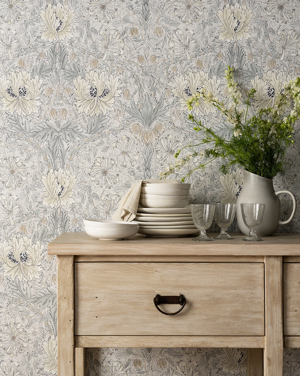 Morris & Co. X McGee & Co. Honeysuckle & Tulip Slate Blue Wallpaper - Image 2