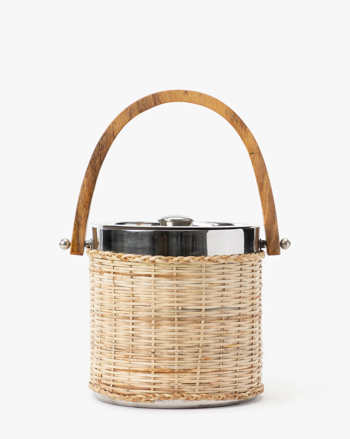 Rattan Ice Bucket With Wooden Handle