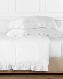 Ruffle White Linen Duvet Cover