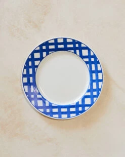 Vintage Blue Checkered Dinner Plates (Set Of 10)
