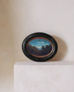 Vintage Round Mountain Landscape Painting