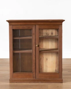Vintage Wooden Bookcase With Glass Doors