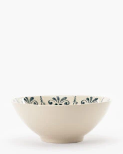 White & Blue Hand-Stamped Bowl